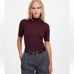 Ribbed Merino Wool Mockneck Sweater Tee